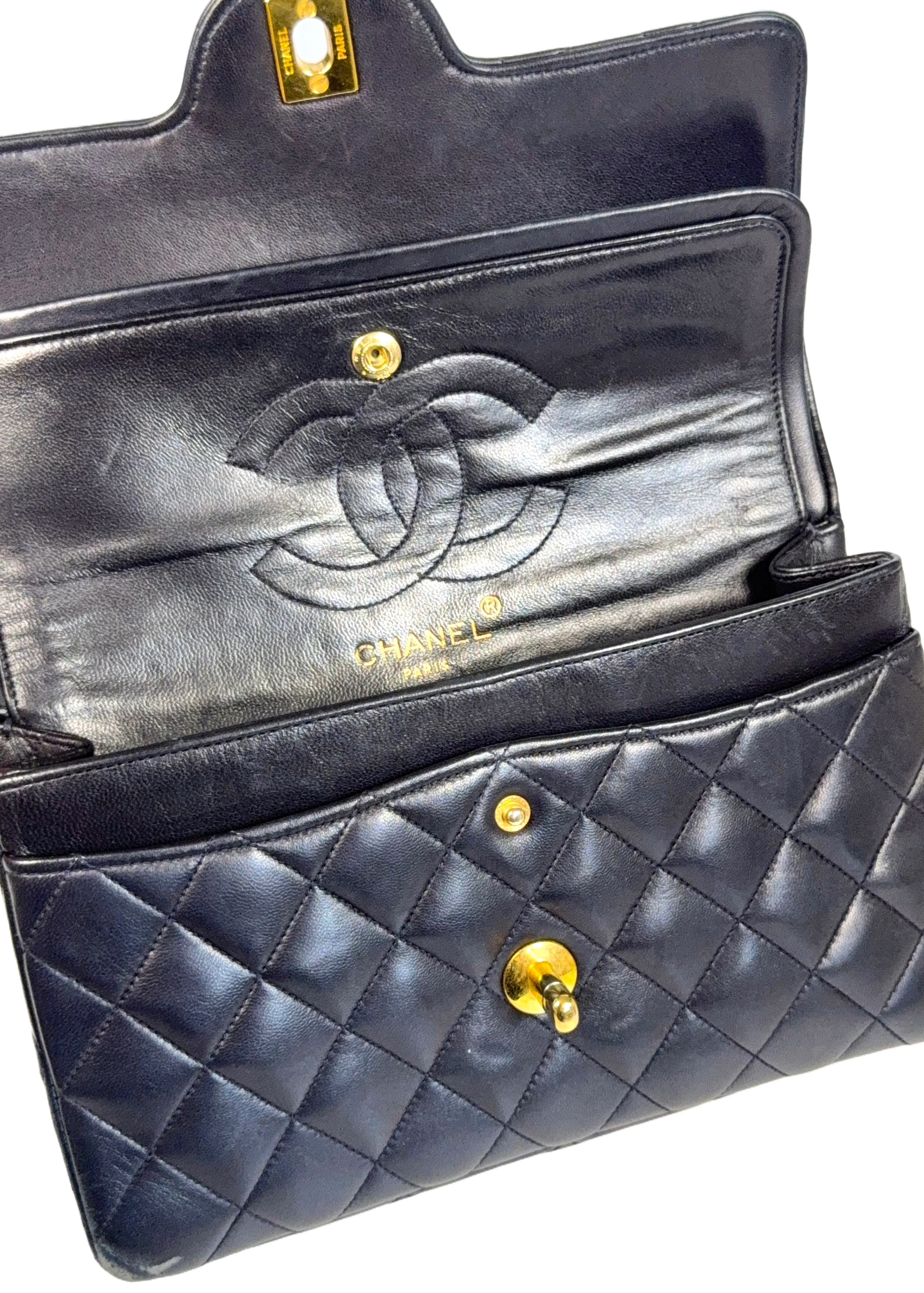Chanel Classic Medium Double Flap in Navy Lambskin with 24k Gold Hardware