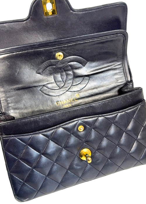 Chanel Classic Medium Double Flap in Navy Lambskin with 24k Gold Hardware