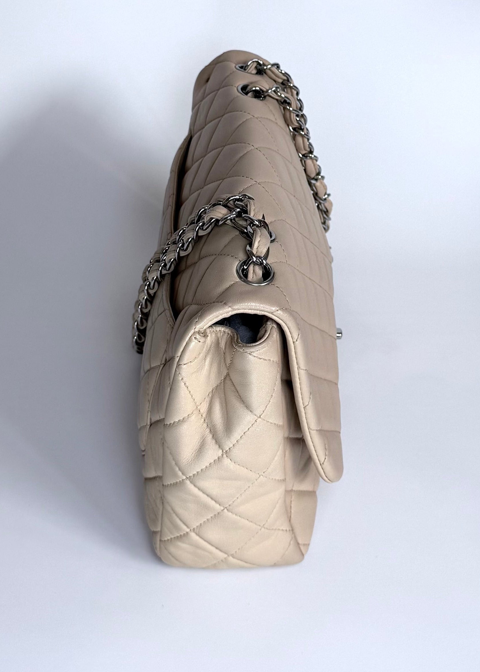 Chanel Classic Jumbo Flap in Beige Lambskin with Silver Hardware