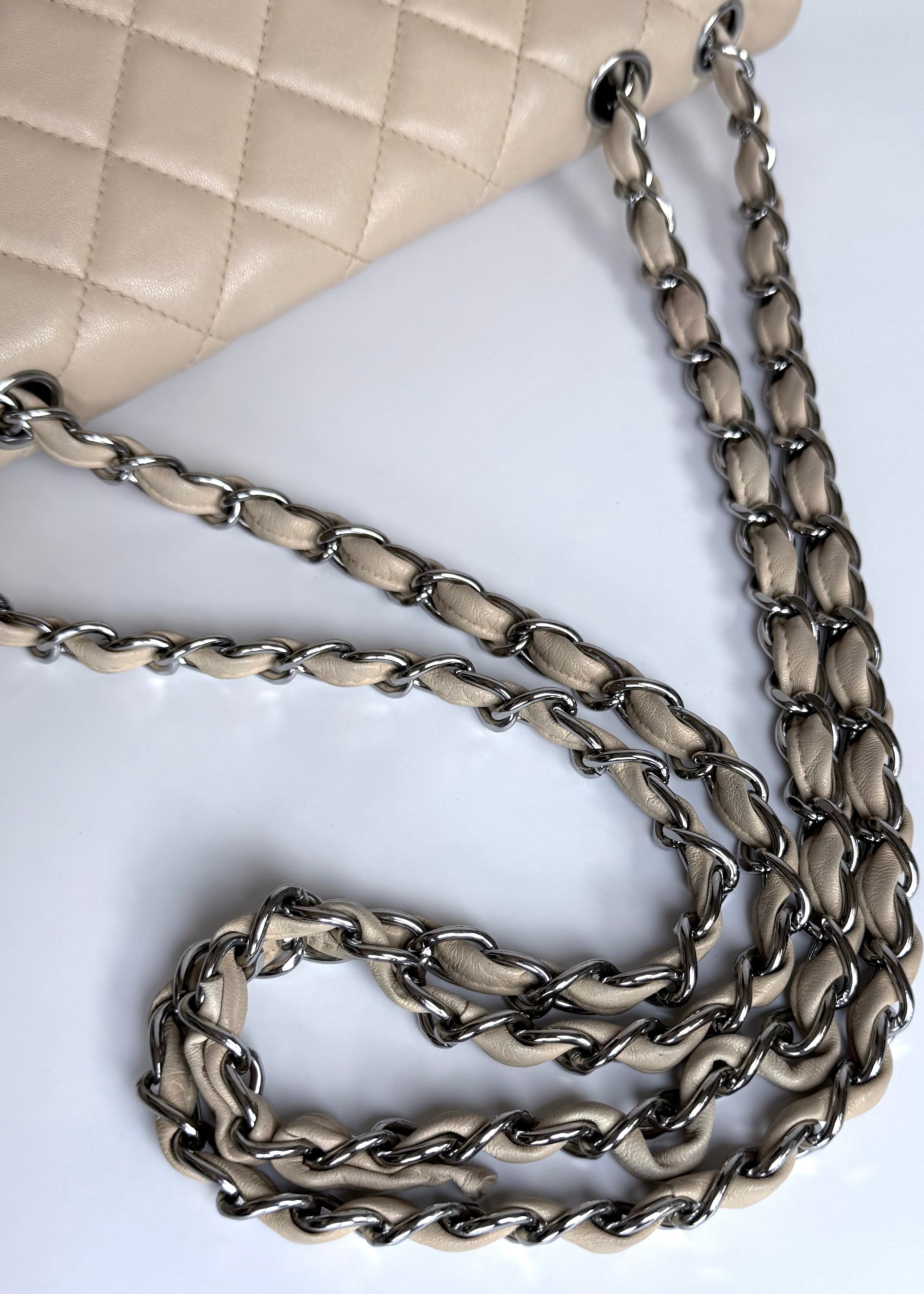 Chanel Classic Jumbo Flap in Beige Lambskin with Silver Hardware