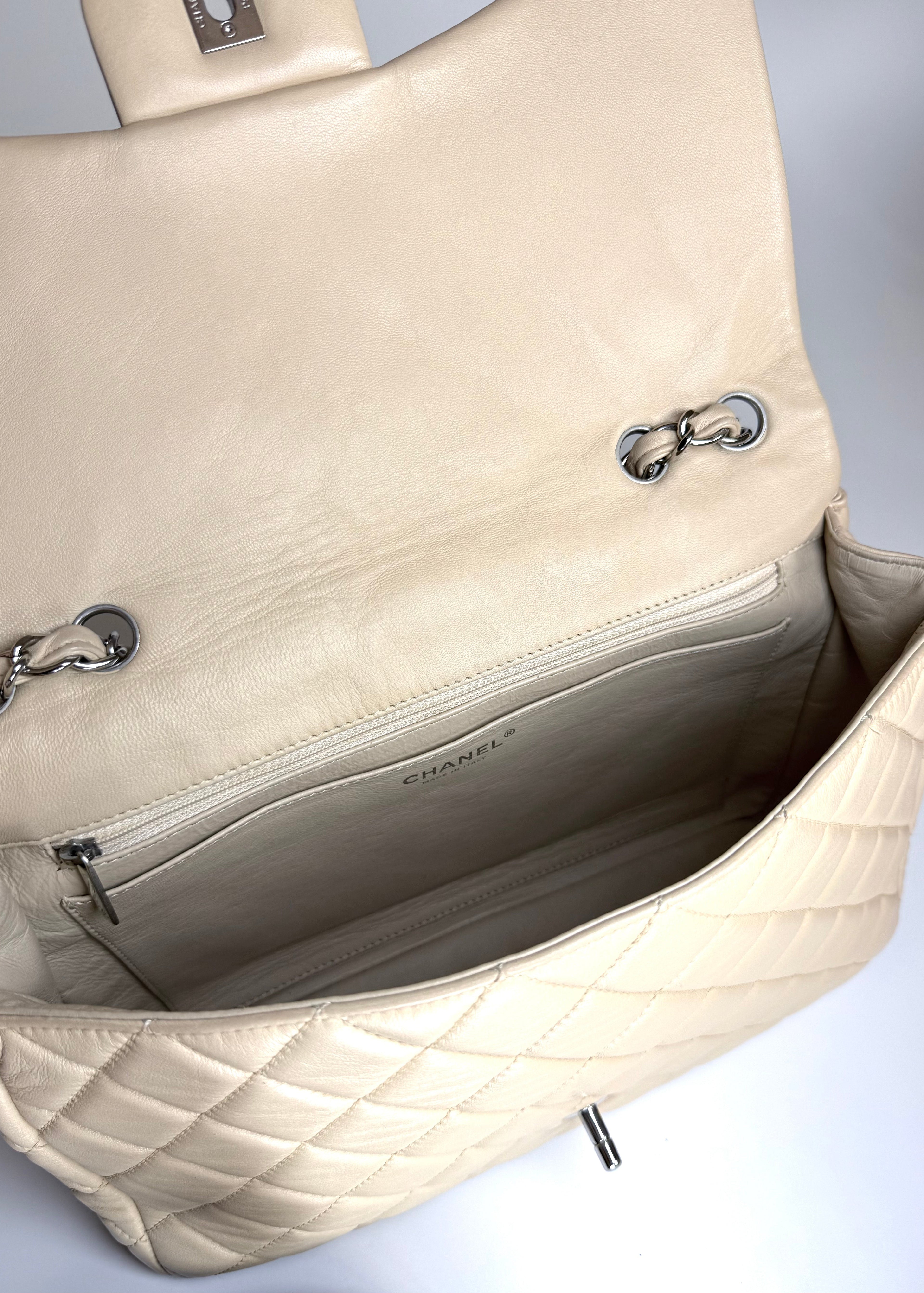 Chanel Classic Jumbo Flap in Beige Lambskin with Silver Hardware