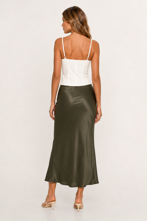 Anaphe Olive Green Premium Silk Bias Skirt