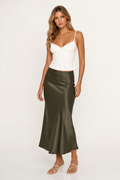 Anaphe Olive Green Premium Silk Bias Skirt
